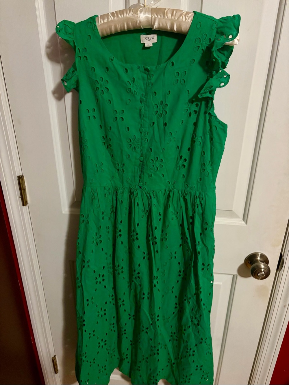J. Crew Women’s Green Eyelet Ruffle Sleeve Dress
